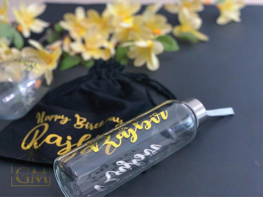 Gold Personalised Glass Water Bottle